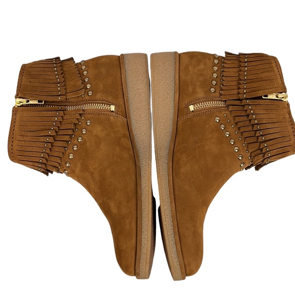 UGGS Ariane Chestnut Nubuck Studded, Fringe, Western Ankle Booties 7 - Picture 14 of 16